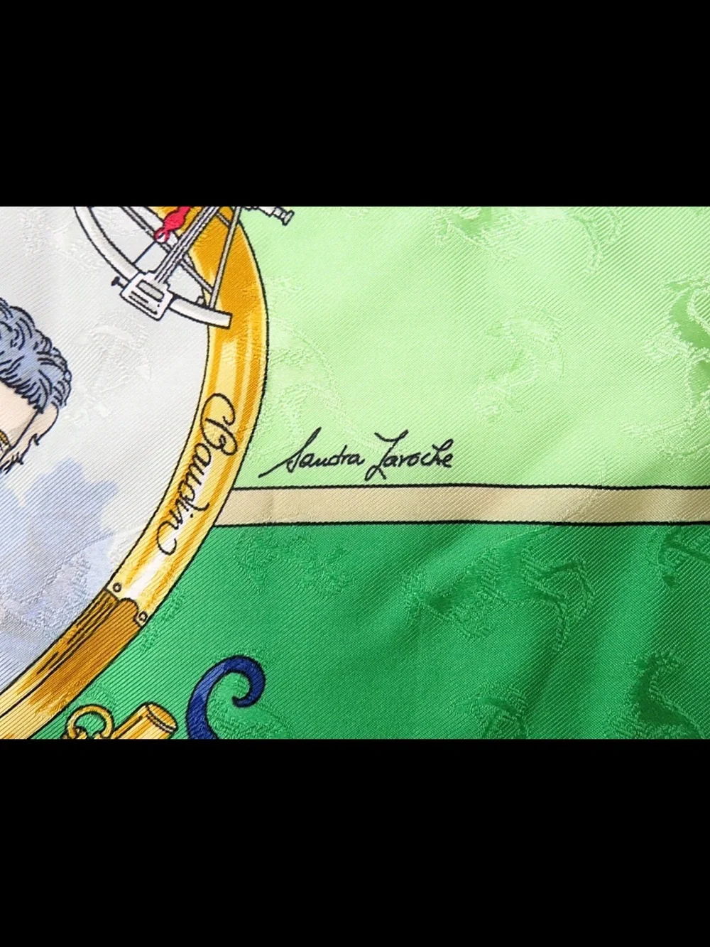 Hermes Green and Light Green Silk Scarf with Multicolor Motif